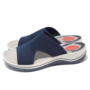 Тъмносини дамски чехли, текстилна материя - ежедневни обувки за пролетта и лятото N 100018188