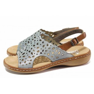 Сини дамски сандали, естествена кожа - ежедневни обувки за пролетта и лятото N 100018195