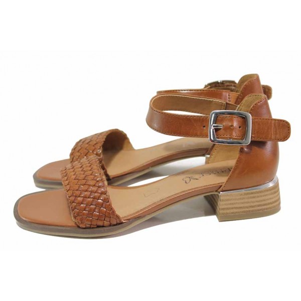 Кафяви дамски сандали, естествена кожа - ежедневни обувки за пролетта и лятото N 100018184