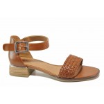 Кафяви дамски сандали, естествена кожа - ежедневни обувки за пролетта и лятото N 100018184