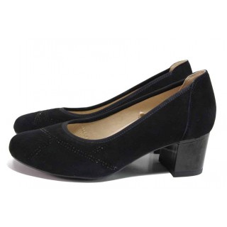 Черни анатомични дамски обувки със среден ток, естествен велур - ежедневни обувки за пролетта и лятото N 100018186