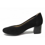 Черни анатомични дамски обувки със среден ток, естествен велур - ежедневни обувки за пролетта и лятото N 100018186