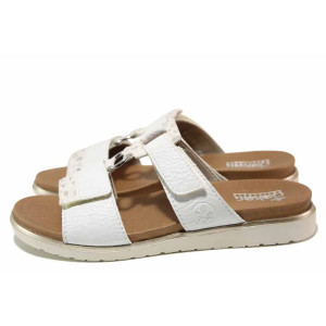 Бели дамски чехли, здрава еко-кожа - ежедневни обувки за пролетта и лятото N 100018196