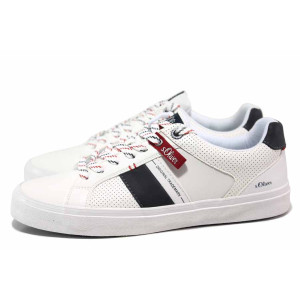 Бели анатомични мъжки спортни обувки, здрава еко-кожа - спортни кецове за пролетта и лятото N 100018235