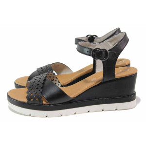 Черни дамски сандали, естествена кожа - ежедневни обувки за пролетта и лятото N 100018261