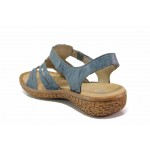 Сини анатомични дамски сандали, естествена кожа - ежедневни обувки за пролетта и лятото N 100018259