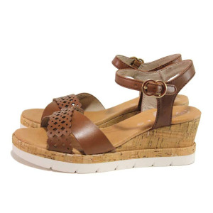 Кафяви дамски сандали, естествена кожа - ежедневни обувки за пролетта и лятото N 100018286