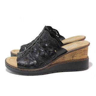 Черни дамски чехли, естествена кожа - ежедневни обувки за пролетта и лятото N 100018288