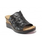 Черни дамски чехли, естествена кожа - ежедневни обувки за пролетта и лятото N 100018288
