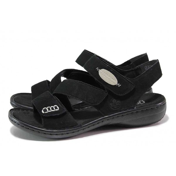Черни дамски сандали, естествен набук - ежедневни обувки за пролетта и лятото N 100018287