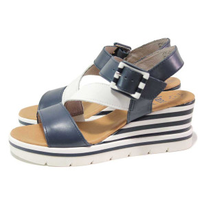 Тъмносини дамски сандали, естествена кожа - ежедневни обувки за пролетта и лятото N 100018290