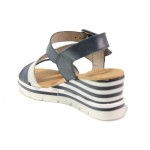 Тъмносини дамски сандали, естествена кожа - ежедневни обувки за пролетта и лятото N 100018290