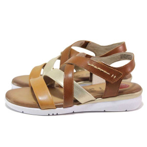 Кафяви дамски сандали, естествена кожа - ежедневни обувки за пролетта и лятото N 100018293