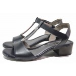 Тъмносини дамски сандали, естествена кожа - ежедневни обувки за пролетта и лятото N 100018292
