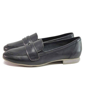 ТъмноСини анатомични анатомични анатомични дамски обувки с равна подметка, естествена кожа - ежедневни обувки за пролетта и лятото N 100018294