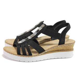 Черни дамски сандали, качествен еко-велур - ежедневни обувки за пролетта и лятото N 100018300