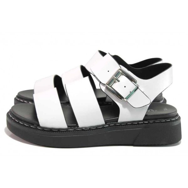 Бели дамски сандали, здрава еко-кожа - ежедневни обувки за пролетта и лятото N 100018303