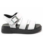 Бели дамски сандали, здрава еко-кожа - ежедневни обувки за пролетта и лятото N 100018303