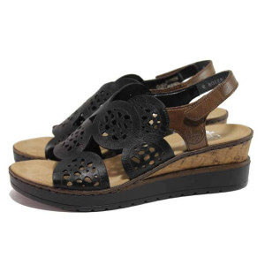 Черни анатомични дамски сандали, естествена кожа - ежедневни обувки за пролетта и лятото N 100018311