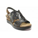 Черни анатомични дамски сандали, естествена кожа - ежедневни обувки за пролетта и лятото N 100018311