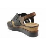 Черни анатомични дамски сандали, естествена кожа - ежедневни обувки за пролетта и лятото N 100018311