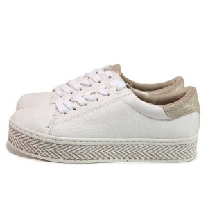 Бели дамски кецове, здрава еко-кожа - спортни кецове за пролетта и лятото N 100018318