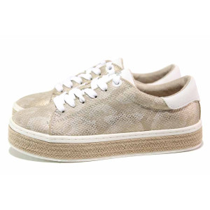 Бежови дамски кецове, здрава еко-кожа - спортни кецове за пролетта и лятото N 100018319