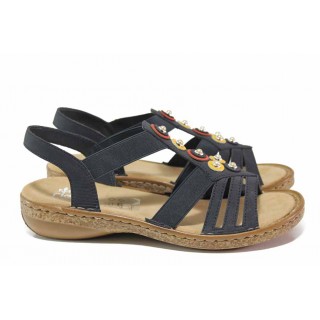 Тъмносини дамски сандали, здрава еко-кожа - ежедневни обувки за пролетта и лятото N 100018328