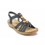 Тъмносини дамски сандали, здрава еко-кожа - ежедневни обувки за пролетта и лятото N 100018328