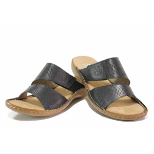 Черни дамски чехли, естествена кожа - ежедневни обувки за пролетта и лятото N 100018350