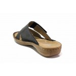 Черни дамски чехли, естествена кожа - ежедневни обувки за пролетта и лятото N 100018350