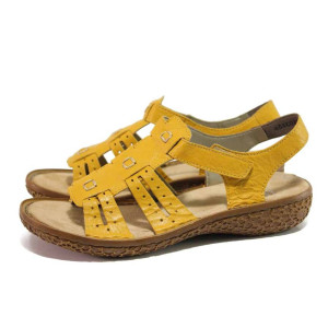 Жълти дамски сандали, естествена кожа - всекидневни обувки за пролетта и лятото N 100018351