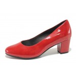 Червени анатомични дамски обувки със среден ток, лачена еко кожа - ежедневни обувки за пролетта и лятото N 100018371