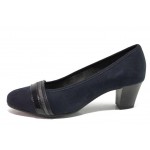 Тъмносини дамски обувки със среден ток, качествен еко-велур - ежедневни обувки за пролетта и лятото N 100018373