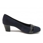 Тъмносини дамски обувки със среден ток, качествен еко-велур - ежедневни обувки за пролетта и лятото N 100018373