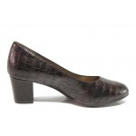Кафяви анатомични дамски обувки със среден ток, еко-кожа с крокодилска шарка - всекидневни обувки за пролетта и лятото N 100018372