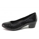 Черни дамски обувки със среден ток, еко-кожа с крокодилска шарка - всекидневни обувки за пролетта и лятото N 100018374