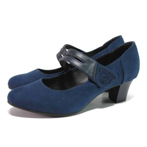 Тъмносини дамски обувки със среден ток, качествен еко-велур - ежедневни обувки за пролетта и лятото N 100018375