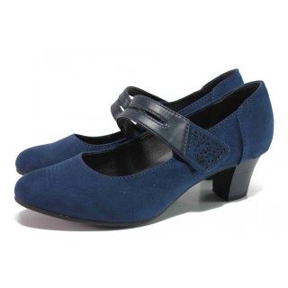 Тъмносини дамски обувки със среден ток, качествен еко-велур - ежедневни обувки за пролетта и лятото N 100018375