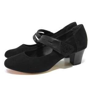 Черни дамски обувки със среден ток, качествен еко-велур - всекидневни обувки за пролетта и лятото N 100018376