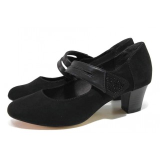 Черни дамски обувки със среден ток, качествен еко-велур - всекидневни обувки за пролетта и лятото N 100018376