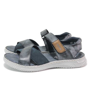 Сини анатомични анатомични мъжки сандали, естествена кожа и велурена еко-кожа - ежедневни обувки за пролетта и лятото N 100018386