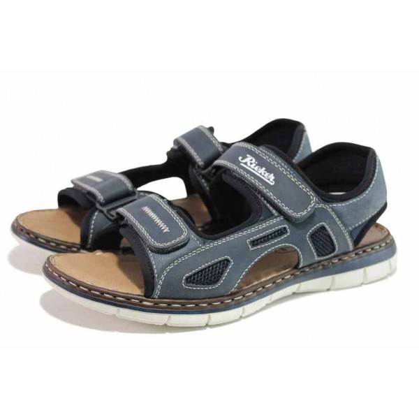 Тъмносини мъжки сандали, здрава еко-кожа - ежедневни обувки за пролетта и лятото N 100018396