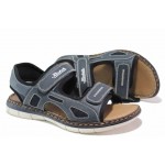 Тъмносини мъжки сандали, здрава еко-кожа - ежедневни обувки за пролетта и лятото N 100018396