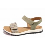 Зелени дамски сандали, естествен велур - ежедневни обувки за пролетта и лятото N 100018398