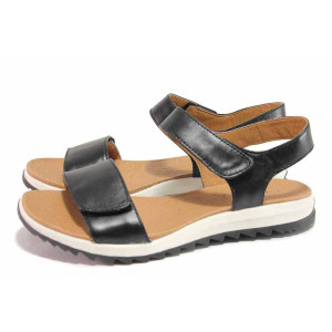 Черни анатомични дамски сандали, естествена кожа - ежедневни обувки за пролетта и лятото N 100018397