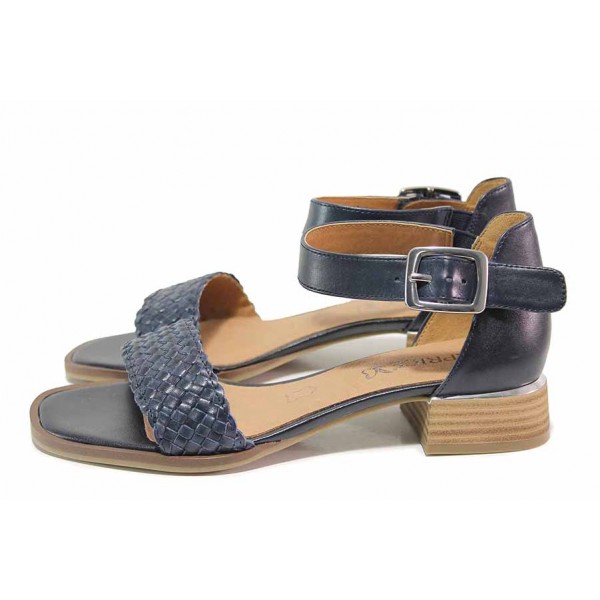 Тъмносини дамски сандали, естествена кожа - ежедневни обувки за пролетта и лятото N 100018404