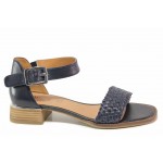 Тъмносини дамски сандали, естествена кожа - ежедневни обувки за пролетта и лятото N 100018404
