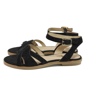 Черни анатомични дамски сандали, естествен велур - ежедневни обувки за пролетта и лятото N 100018402