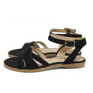 Черни анатомични дамски сандали, естествен велур - ежедневни обувки за пролетта и лятото N 100018402